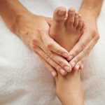 The perfect pedicure. Cropped shot of a womans foot being massaged